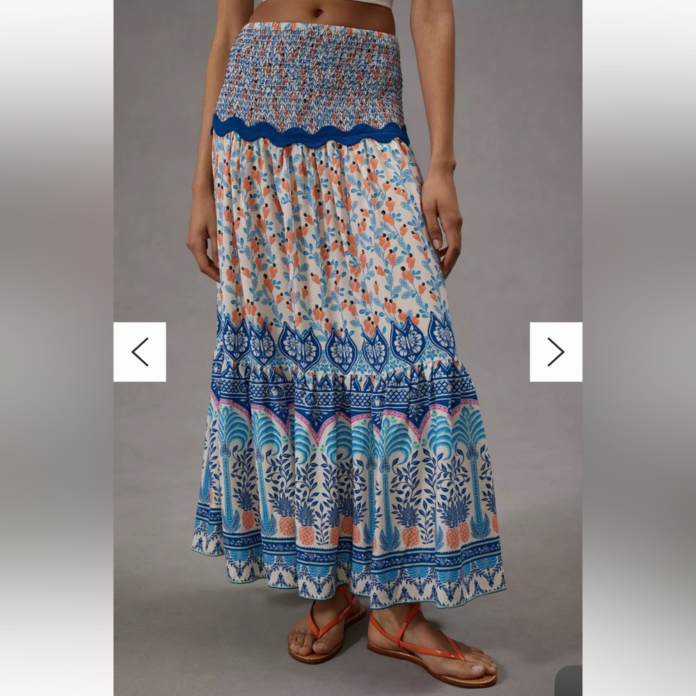 Farm Rio x Anthropologie Blue Ruffled Printed Tapestry Maxi Skirt - Picture 5 of 12